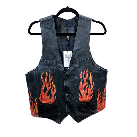 Leather flames custom Vest vintage 90s